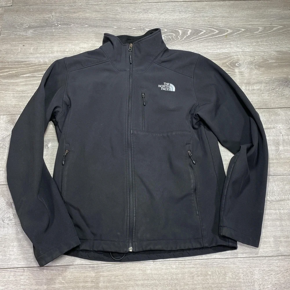 North Face Jacket Mens Large Black Softshell Windproof Full Zip‎ Outdoor Layer